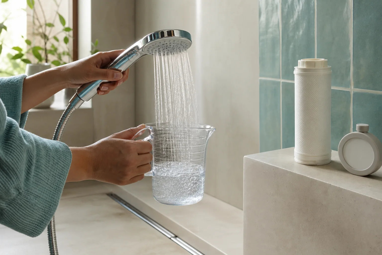 Mesure du débit d’une douche avec un récipient gradué